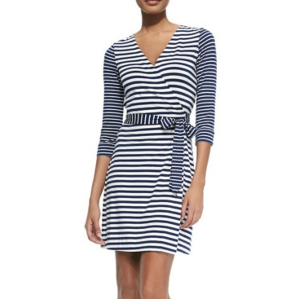Diane Von Furstenberg Navy and White Striped Wrap Mini Dress